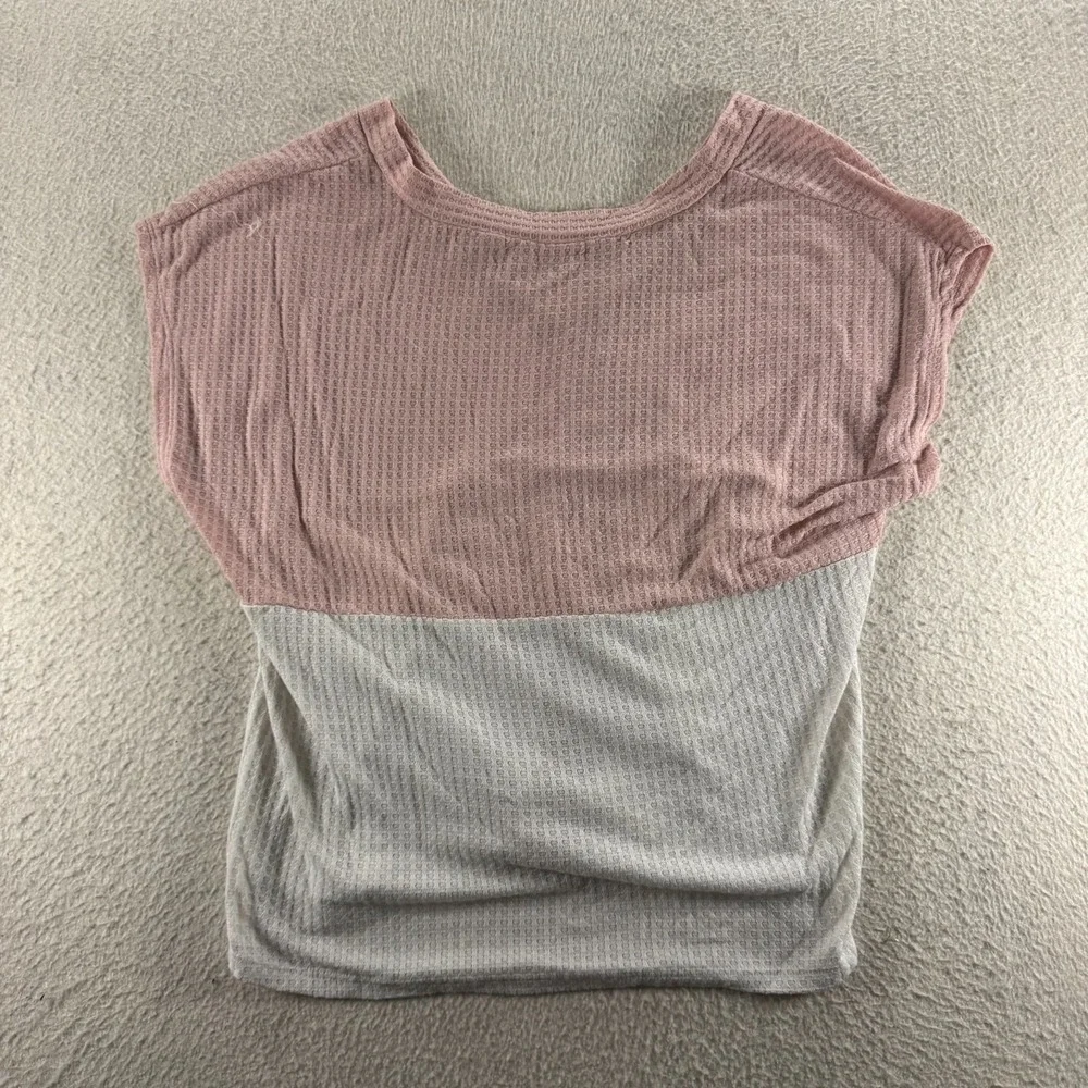 Liberty Love Waffle Knit Top Womens L Pink White Good Colorblock Button Front